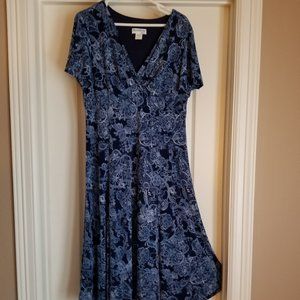 North Style A-line dress, size large, light blue on dark blue, like new.